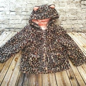 Girls Faux Fur Animal Leopard Print Winter Coat